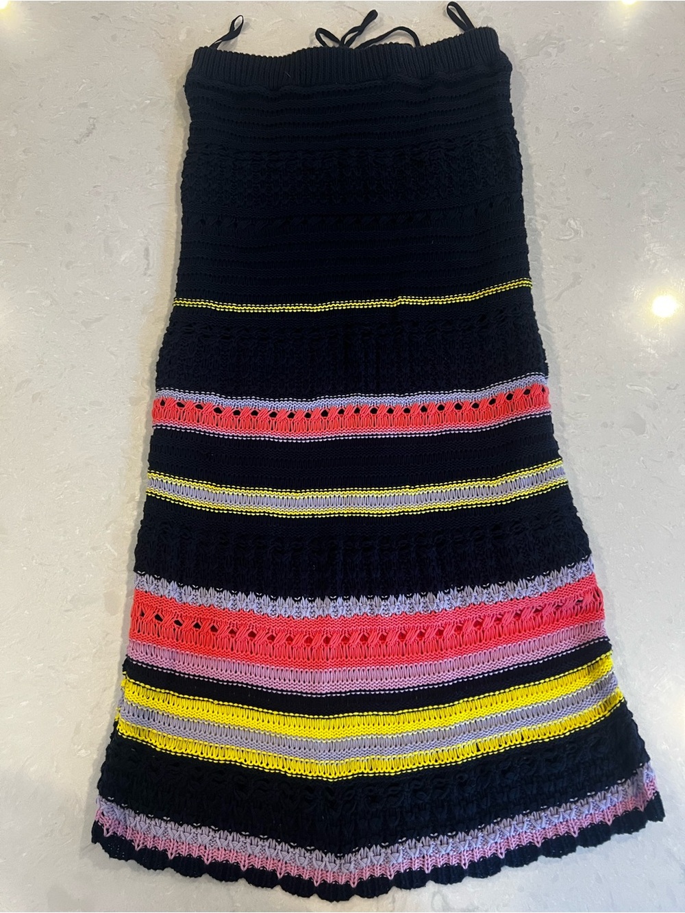 Maeve by Anthropologie Crochet Knit Maxi Skirt Black Multicolor Size M NWT